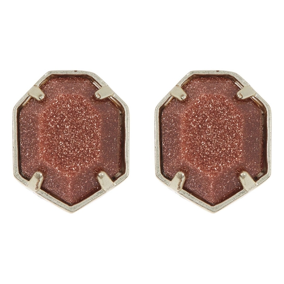 NEW Kendra Scott Taylor Stud Earrings In Gold Orange Goldstone - Picture 3 of 7